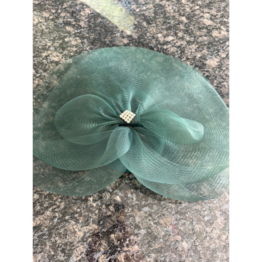 Vintage‎ Style Teal Green Mesh Fascinator Hat Rhinestone Bow Wedding Tea Party